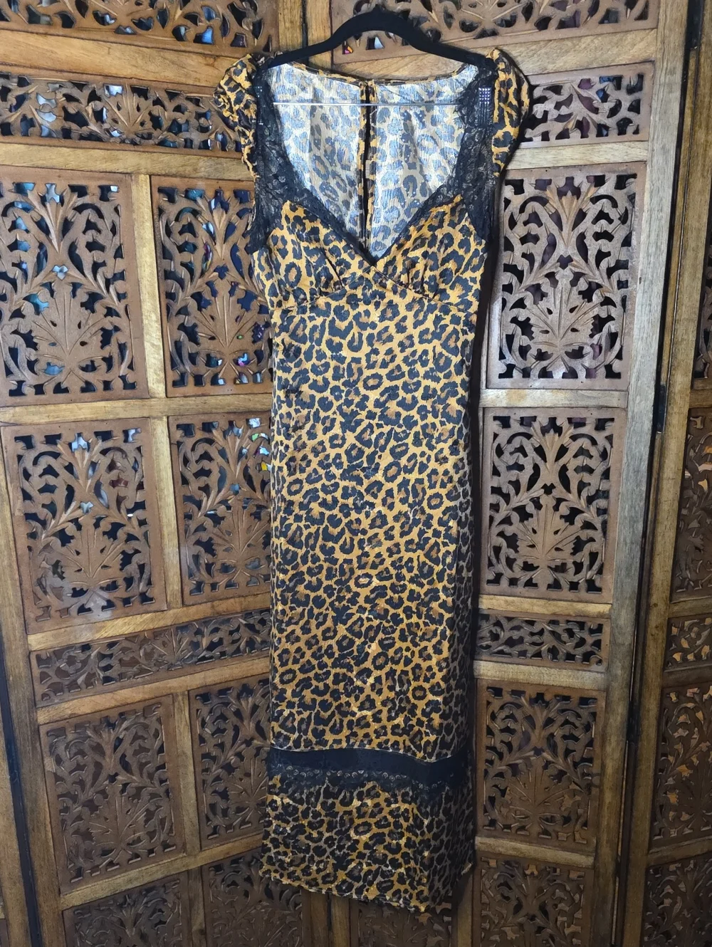 Free People Leopard-Print Lace-Trim Slip Dress - Gold/Black